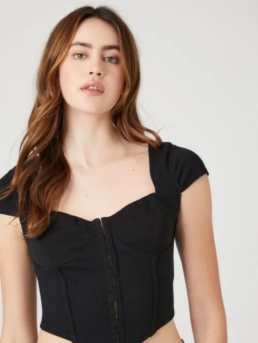 Forever 21 ribbed corset-style crop top Black Size M GothFairycore NWT